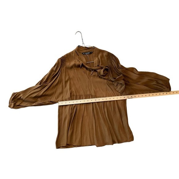 Zara Basics Blouse Top Women's Size L Brown Long Sleeve Knotted Neck Pullover - Picture 6 of 6